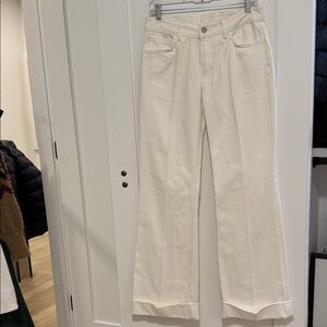 Zara White Wide-Leg Jeans with Cuff Hem